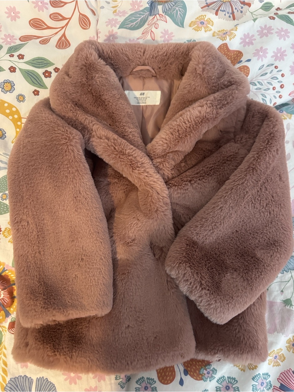 H&M Girls' Dusty Pink Puffer Jacket with Faux Fur Trim